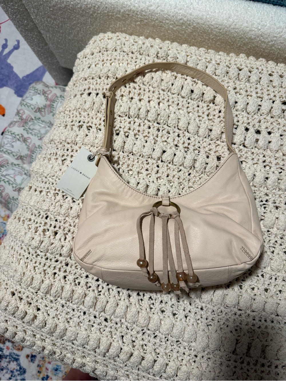 Lucky Brand Cream Leather Bag with Tassel